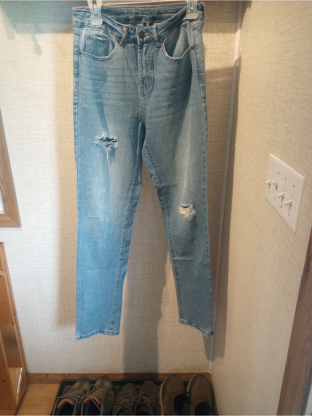 High-Rise Light Blue Distressed Women's Jeans - Picture 2 of 13